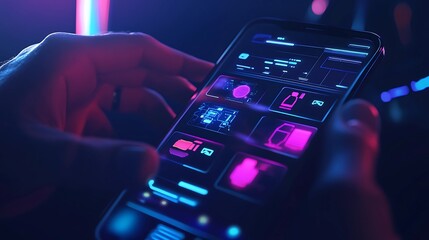Obraz premium Businessman using a mobile phone with AI virtual icons and robot to represent future technology in business innovation.