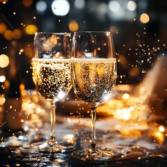 Celebratory toast with sparkling wine festive setting drink focus nighttime atmosphere close-up view