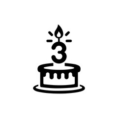 Birthday candle icon for 3 year old with transparent background