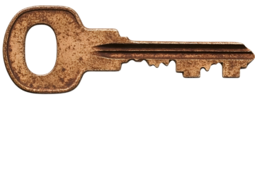Isolated Bronze Rusty Key Illustration On Transparent Background Close Up Shot