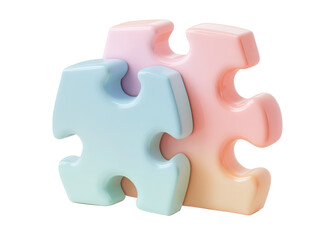 Fototapeta premium 3D icon of three colored puzzle pieces, in pastel colors, with a transparent background