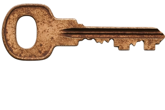 Isolated Bronze Rusty Key Illustration On Transparent Background Close Up Shot