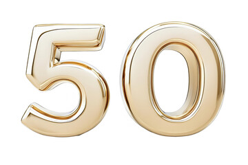 Isolated 3D Golden Fifty Number Illustration with Metallic Effect
