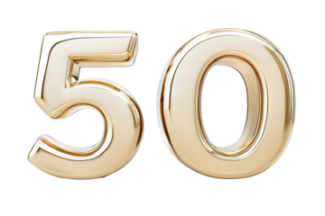 Isolated 3D Golden Fifty Number Illustration with Metallic Effect