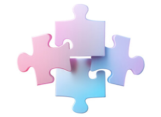Obraz premium 3D icon of three colored puzzle pieces, in pastel colors, with a transparent background