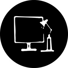 Hand Drawn Black and White Monitor and Desk Lamp