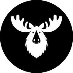 Playful Moose Head Icon in Black and White