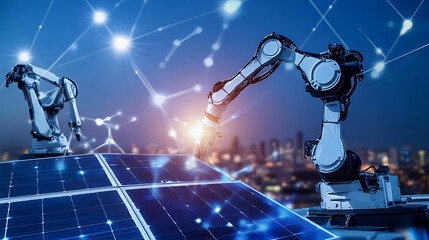 Mechanical arms constructing robotic arms for autonomous assembly of mobile phone components in a smartphone manufacturing facility, robotic arms fitting screens, batteries