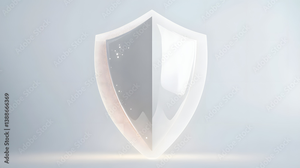 Wall mural cyber security safety shield in minimalistic style. 3d vector illustration. white background