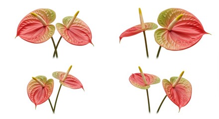 Arrangement of anthurium flowers set against a pristine white backdrop for presentation