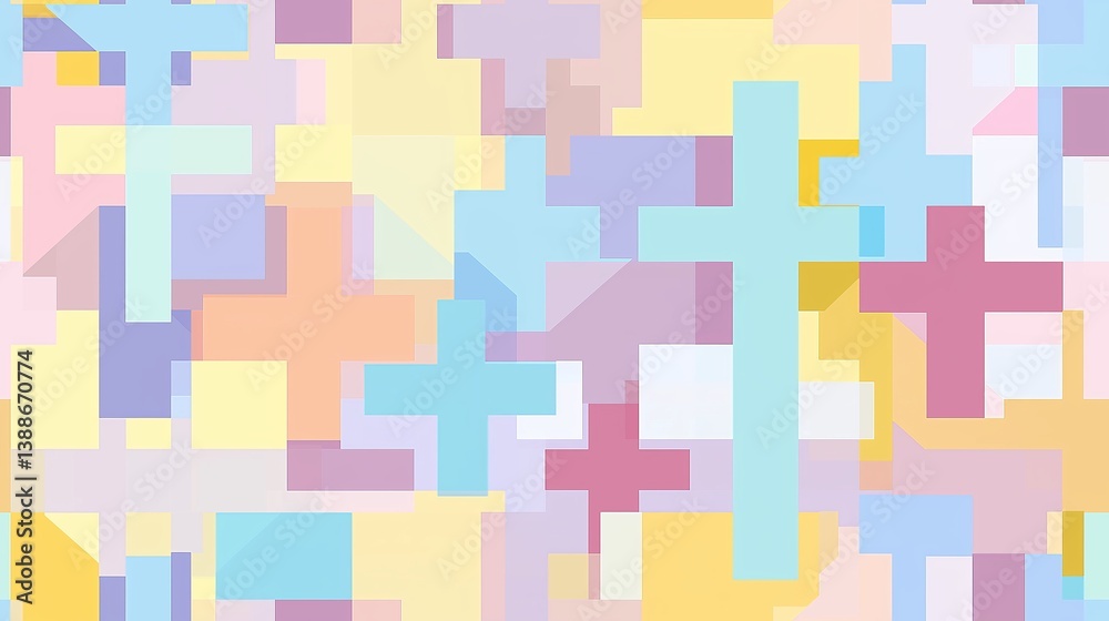 Poster geometric pattern of colorful pixel blocks in soft tones