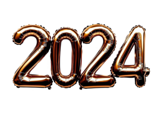 Isolated 2024 Gold Foil Balloons Illustration On Transparent Background