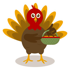 Happy Thanksgiving Turkey Character. Isolated on White Background. Flat Vector Illustration