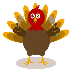 Happy Thanksgiving Turkey Character. Isolated on White Background. Flat Vector Illustration