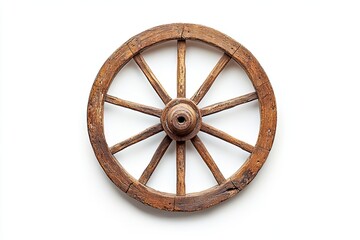 Old wooden wheel on the white background - obrazy, fototapety, plakaty