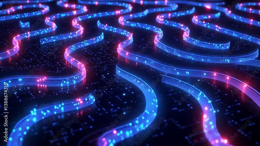 Wall mural illuminated data pathways: mesmerizing, abstract digital art showcasing interconnected, flowing data