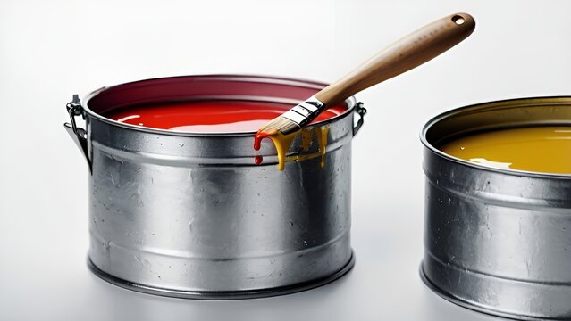 Open Paint Cans with Brushes Ready for Home Improvement Project