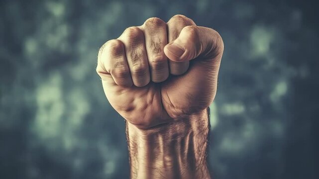 Clenched Fist Raised in Powerful Gesture of Strength and Power