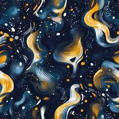 Abstract flowing shapes with dark blue and yellow color patterns