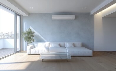 A bright modern living room space with contemporary furniture featured