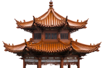 Isolated Brown Wooden Pagoda Illustration Against a Transparent Background