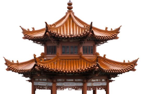 Isolated Brown Wooden Pagoda Illustration Against a Transparent Background