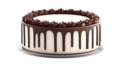Isolated Cake Illustration with Chocolate Drips and Cream on Transparent