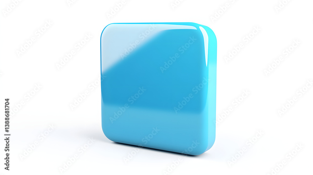 Wall mural blank mobile application icon, button - blue square with round corners. 3d rendering, white backgrou