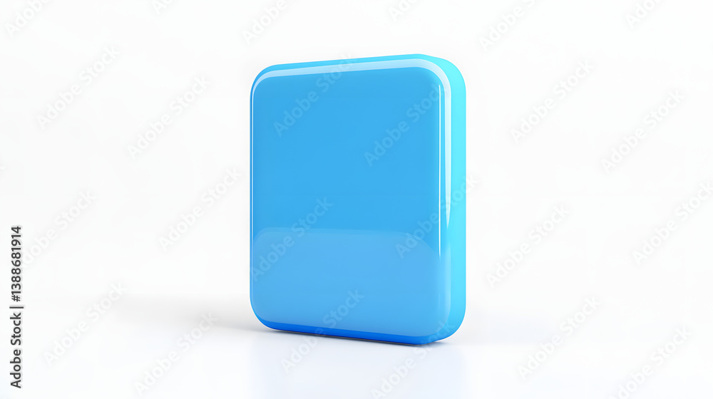 Wall mural blank mobile application icon, button - blue square with round corners. 3d rendering, white backgrou