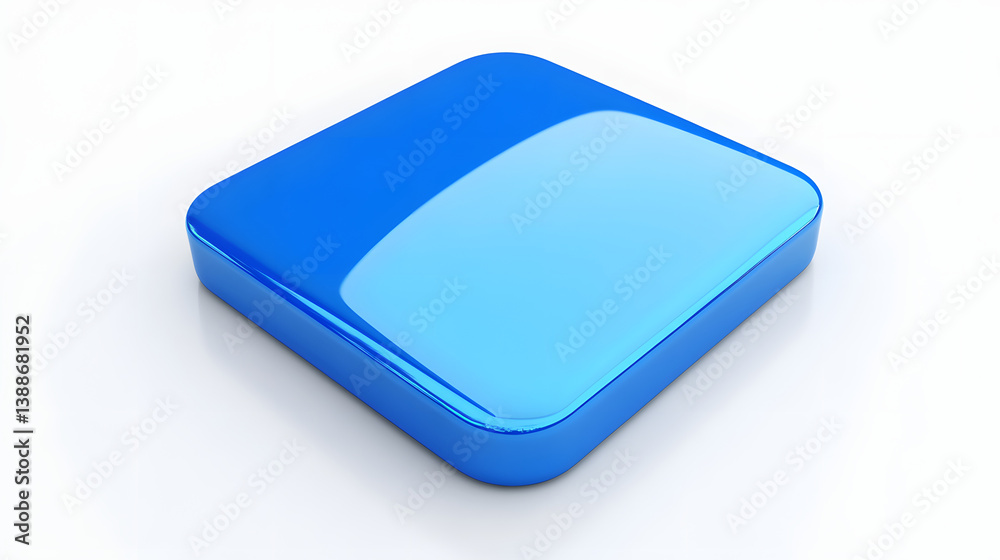 Wall mural blank mobile application icon, button - blue square with round corners. 3d rendering, white backgrou