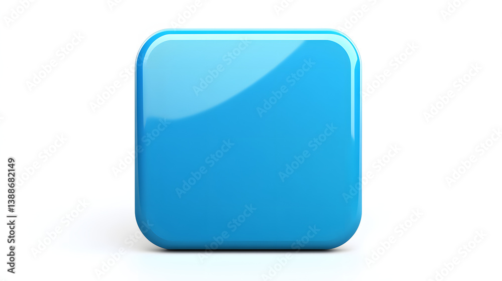 Wall mural blank mobile application icon, button - blue square with round corners. 3d rendering, white backgrou