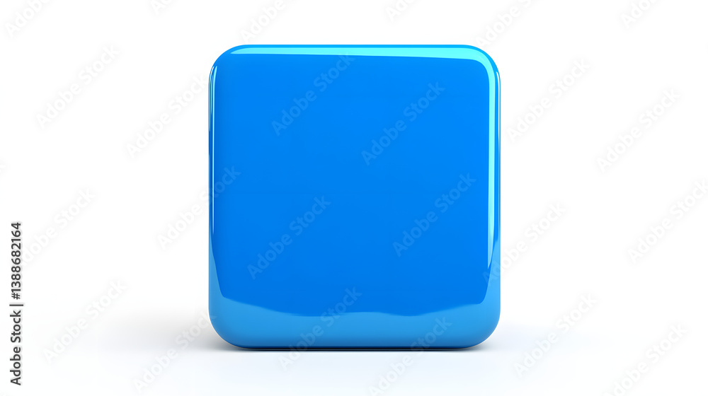 Wall mural blank mobile application icon, button - blue square with round corners. 3d rendering, white backgrou