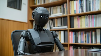 Fototapeta premium Robots assisting clerical work office stock photography modern environment close-up science and technology innovations