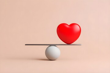A red heart is placed on a scale with a grey ball