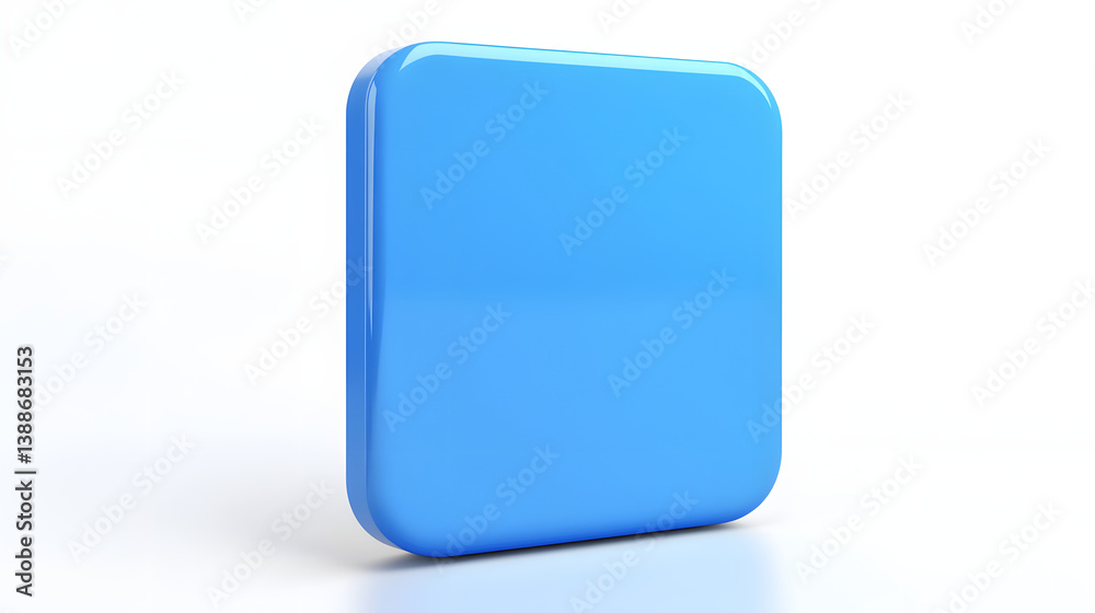 Wall mural blank mobile application icon, button - blue square with round corners. 3d rendering, white backgrou