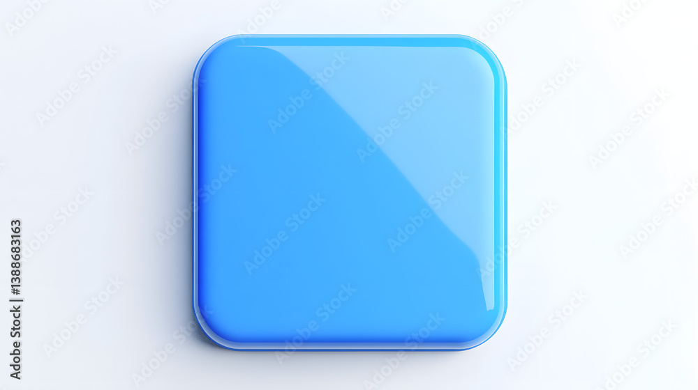 Wall mural blank mobile application icon, button - blue square with round corners. 3d rendering, white backgrou