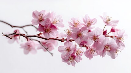 Fototapeta premium A close-up image of a delicate branch adorned with vibrant pink cherry blossoms, capturing the essence of spring.