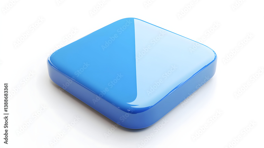 Wall mural blank mobile application icon, button - blue square with round corners. 3d rendering, white backgrou