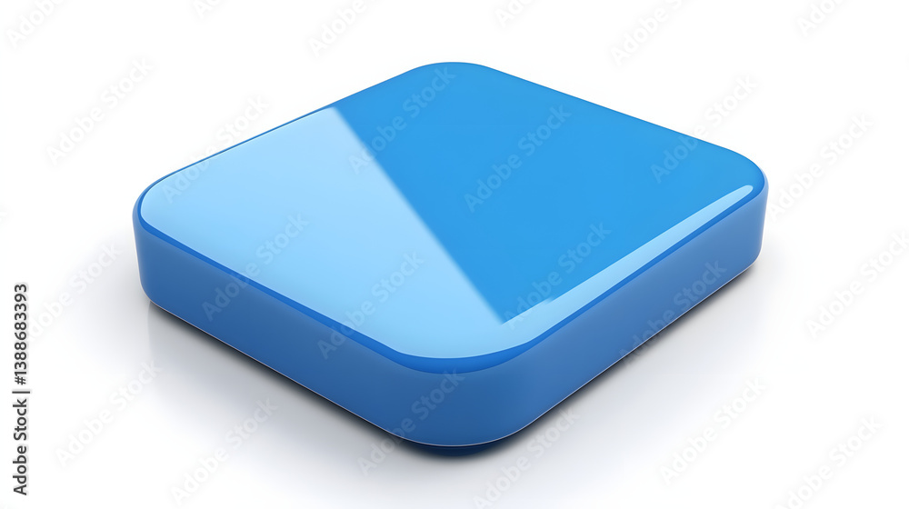 Wall mural blank mobile application icon, button - blue square with round corners. 3d rendering, white backgrou