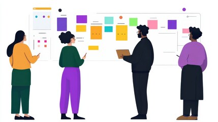 Team Collaboration During Brainstorming Session with Sticky Notes