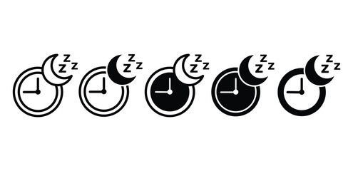 Sleep Icons Clocks and Moons Illustrating Bedtime Black and White Color Vector Design