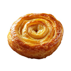 A beautifully baked spiral pastry with a glossy, golden-brown exterior, showcasing its flaky layers and inviting texture. isolated on white background and transparent background