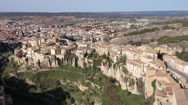 Drone view of the picturesque quarters of the city Cuenca. Castilla-La Mancha, Spain