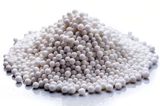 Close-up of Urea Fertilizer Granules Isolated on White Background