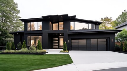 Modern home exterior, dark facade