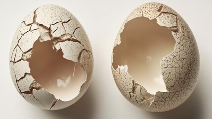 Two Cracked Eggshells Displayed against a Light Colored Background