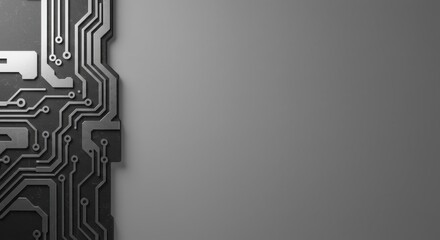 Abstract Circuit Board Design: Sleek Metallic Texture and Grey Background, Technological Innovation Concept