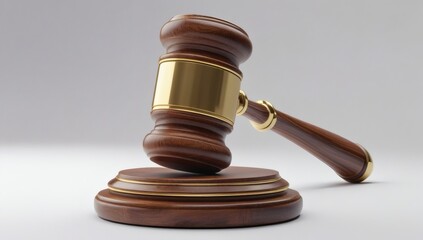 Fototapeta premium Wooden Judge Gavel with Gold Band Representing Justice Law and Courtroom Authority