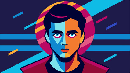 Double Exposure An artistic portrayal of an artists face layered with vibrant digital art in the background representing their passion and identity as an NFT creator.