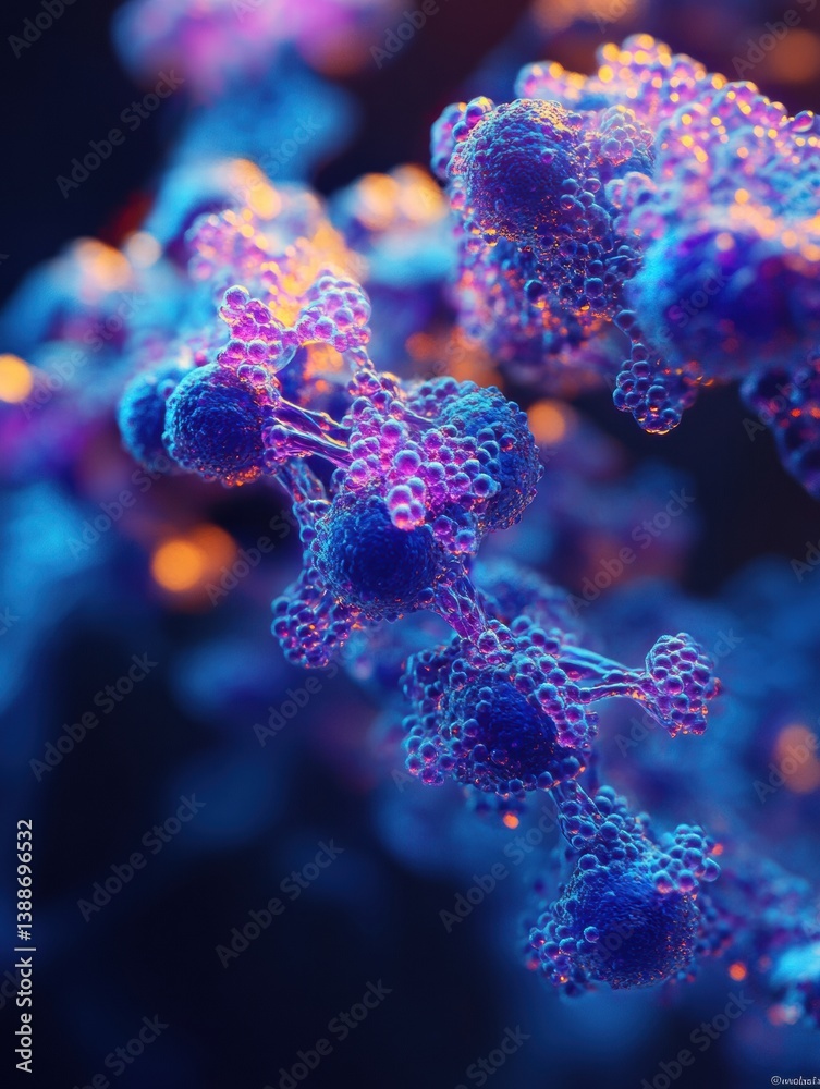 Poster stunning 3d visualization of aav virus particle revealing intricate protein lattice and bioluminesce
